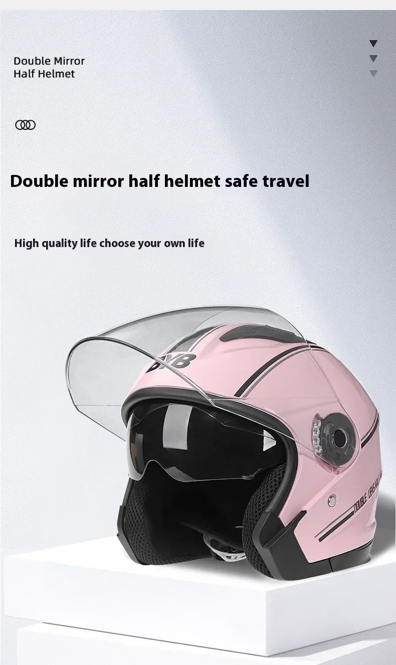 Motorcycle Open Face Helmet For Men And Women Dual Lens Sun Visor Face Shield Top Lightweight Scooter Bike Retro 3/4 Helmet