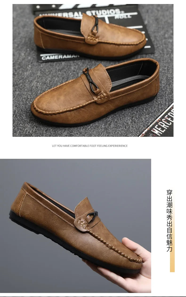 Summer New Men's Loafers Comfortable Flat Casual Shoes Men Breathable Moccasins Slip-On Soft Leather Driving Shoes 2025
