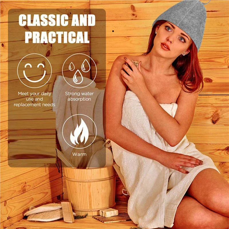 AT21-24Pcs Sauna Hat Felt Bath Hat Head Protection Absorbent Sauna Cap For Sauna Shower Bath Steam Room Accessories