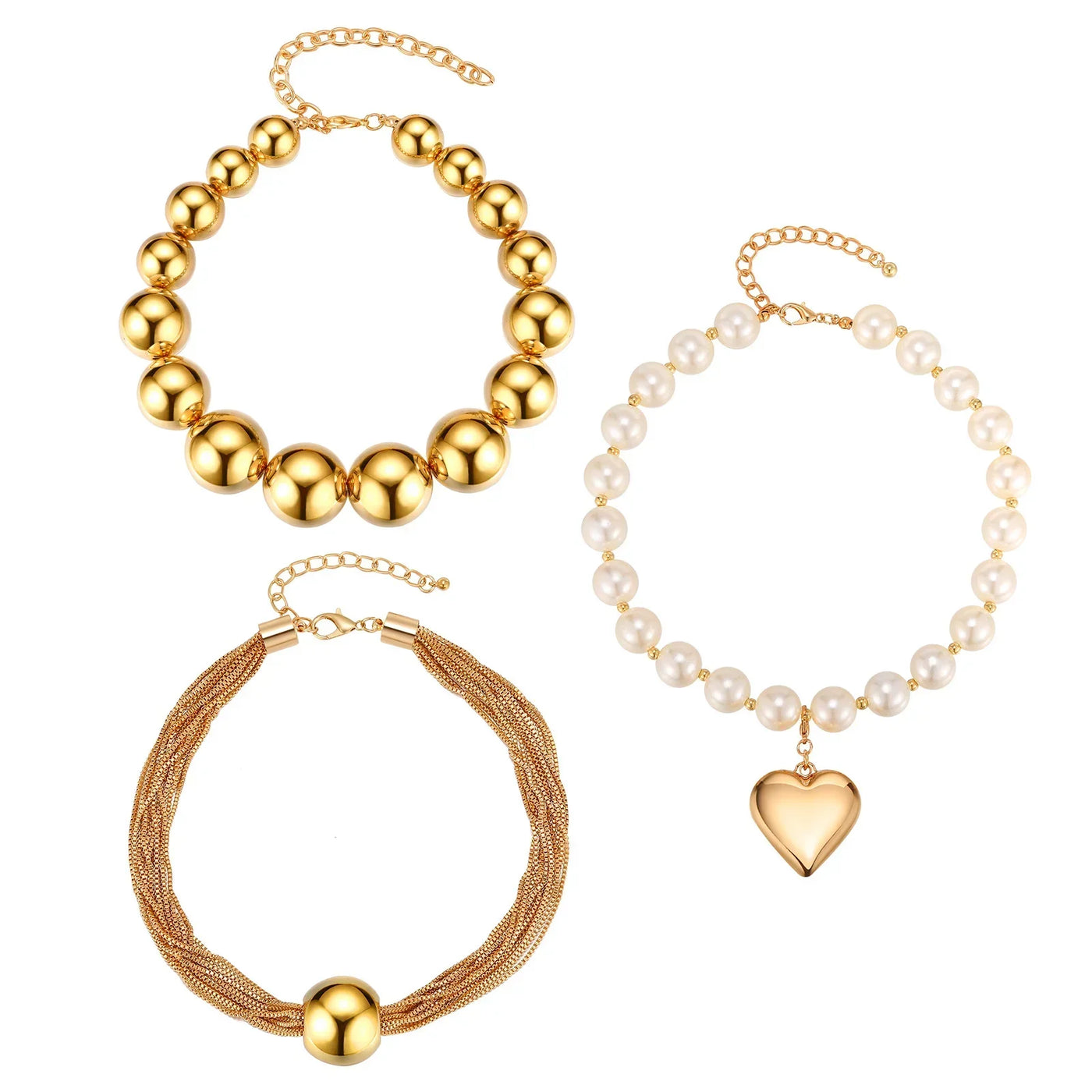 Women Choker Necklace, Chunky Big Ball Beaded Chain,Pearl Link Herringbone Chain Statement Jewelry