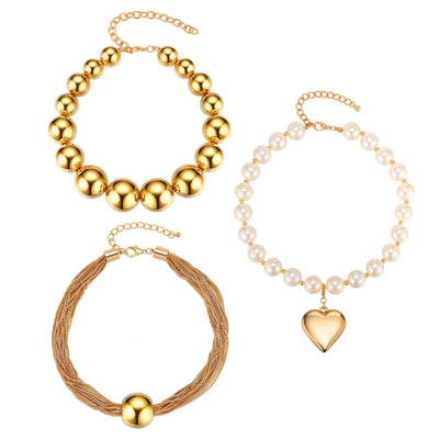 Women Choker Necklace, Chunky Big Ball Beaded Chain,Pearl Link Herringbone Chain Statement Jewelry