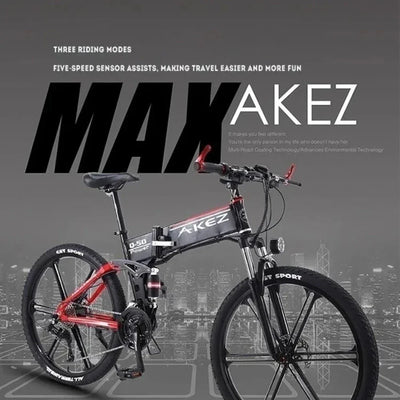 AKEZ Snow Electric Bicycle 350W Motor 10AH Battery 26-inch Thin Tire Urban Traffic E-Bike 30KM/H Folding Mountain Electric Bike