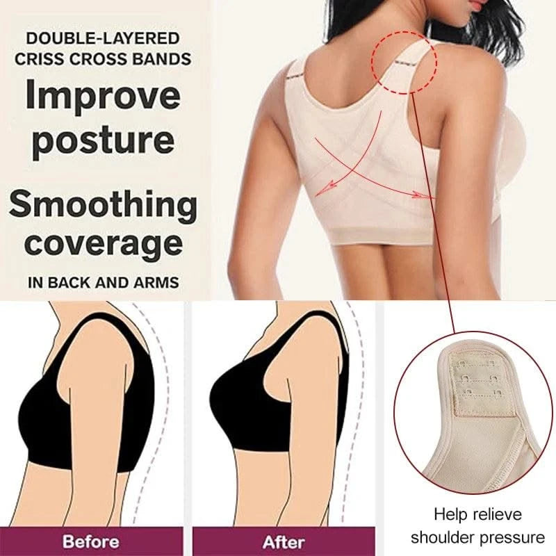 Dimmkof Front Buckle Closure Compression Bras Women's Adjustable Strap Posture Corrector Bras with Breast Support Band Shapewear