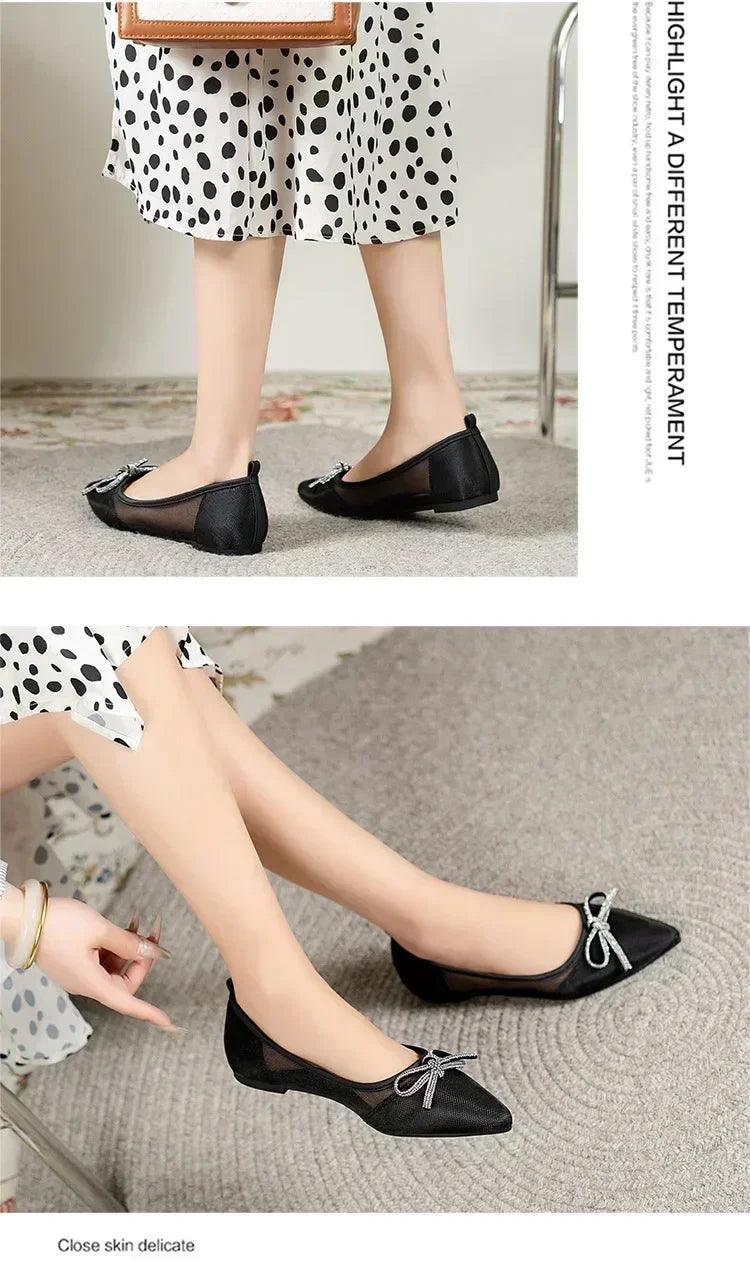 Women ballerinas bowtie slip on ballet flat shoes moccasins ladies