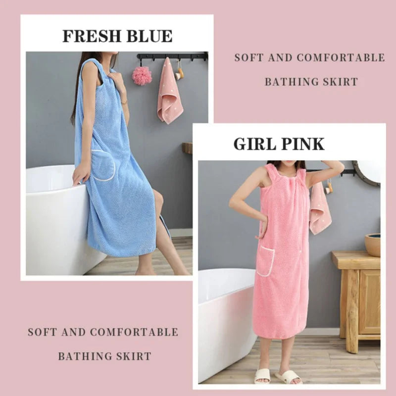 Bath Towel Household Women Wearable Wrap Adults Absorb Water Polyester Dry Hair Skirt Long Style Bathroom Washable Bathrobe