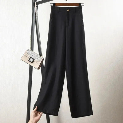 Women's Cotton Linen Straight Trousers Elastic High Waist Wild Wide Leg Pants Female Spring Summer Solid Color Loose Linen Pants