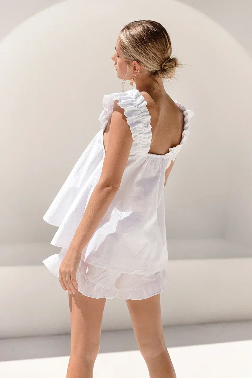 Women's Sleeveless Sling Square Collar Vest Shorts Tank Top