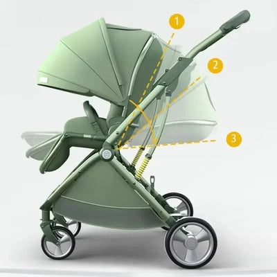 Portable Foldable Baby Stroller, High View Two-way Baby Stroller, Lightweight Travel Baby Stroller,  Adjustable Backrest