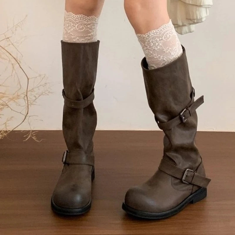 High Boots Women Flats Winter Shoes Designer 2025 Trend New Knee High Gladiator Knight's Boots Elegant Woman Botas Mujer Zapatos