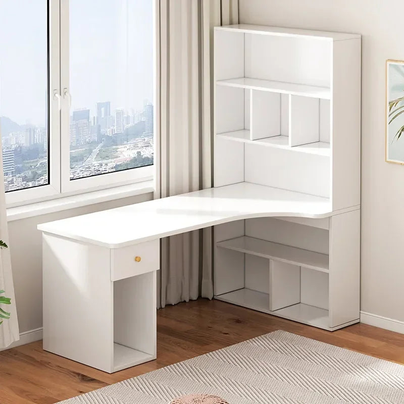 Computer Desk L Shaped Lap Table 55'' Office Desk with 3 Drawers and Bookshelf, L Shaped Large Corner Desk with Storage Shelves