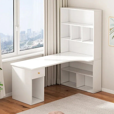 Computer Desk L Shaped Lap Table 55'' Office Desk with 3 Drawers and Bookshelf, L Shaped Large Corner Desk with Storage Shelves