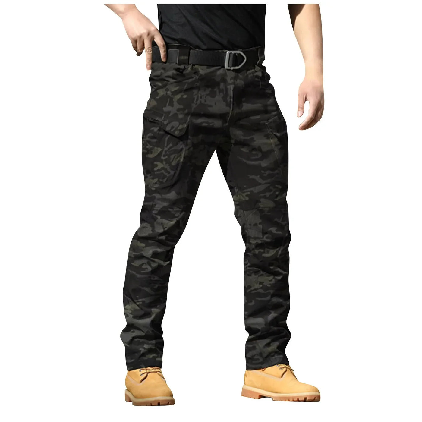 Men Solid Color Casual Cargo Multi Pocket Long Pants Outdoor Hiking Camping Climbing Stretch Waterproof Trousers
