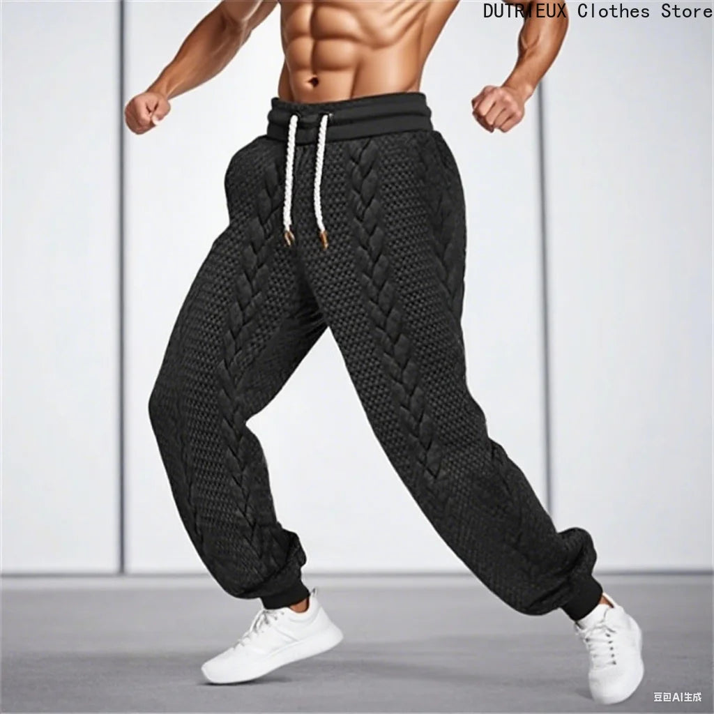 Men's Jacquard Trousers for Autumn & Winter, Soft Comfortable Casual Sportswear Pants Fashionable Street Business Attire for Men