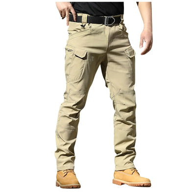 Men Solid Color Casual Cargo Multi Pocket Long Pants Outdoor Hiking Camping Climbing Stretch Waterproof Trousers