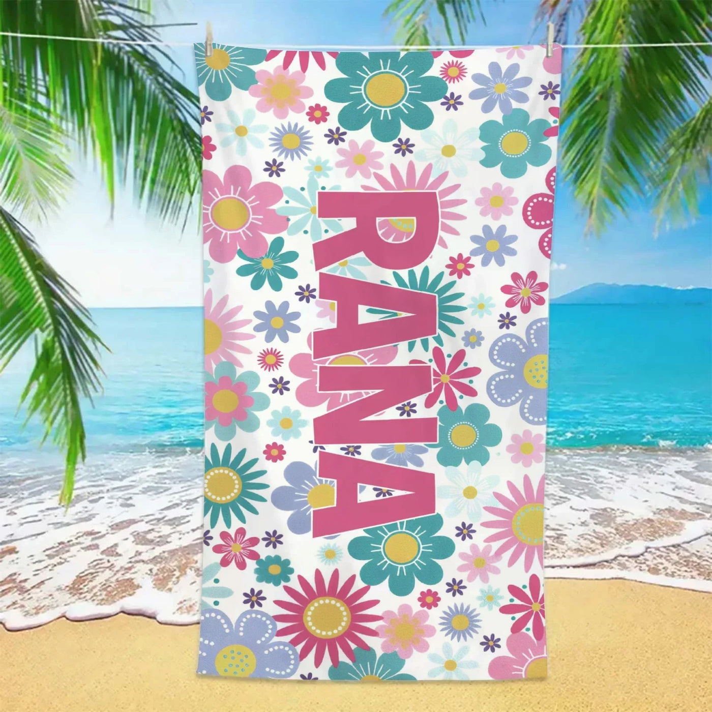 Bohemian Custom Name Beach Towel Floral Microfiber Towels Absorbent Quick-Drying Soft Yoga Swimming Towels Gift For Birthday