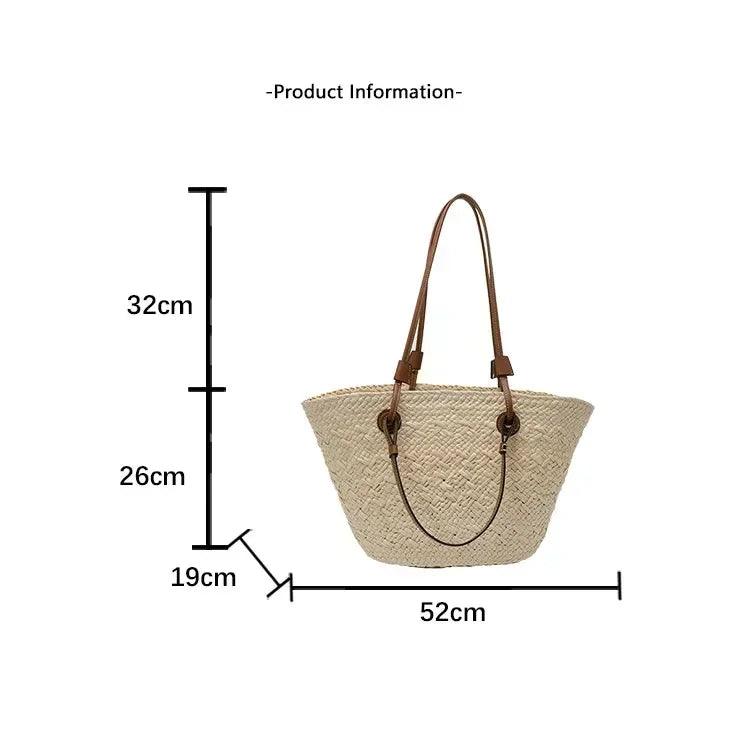 Designer bohemian chic shoulder bag,solid color large capacity straw woven tote bag,nature-inspired beach vacation
