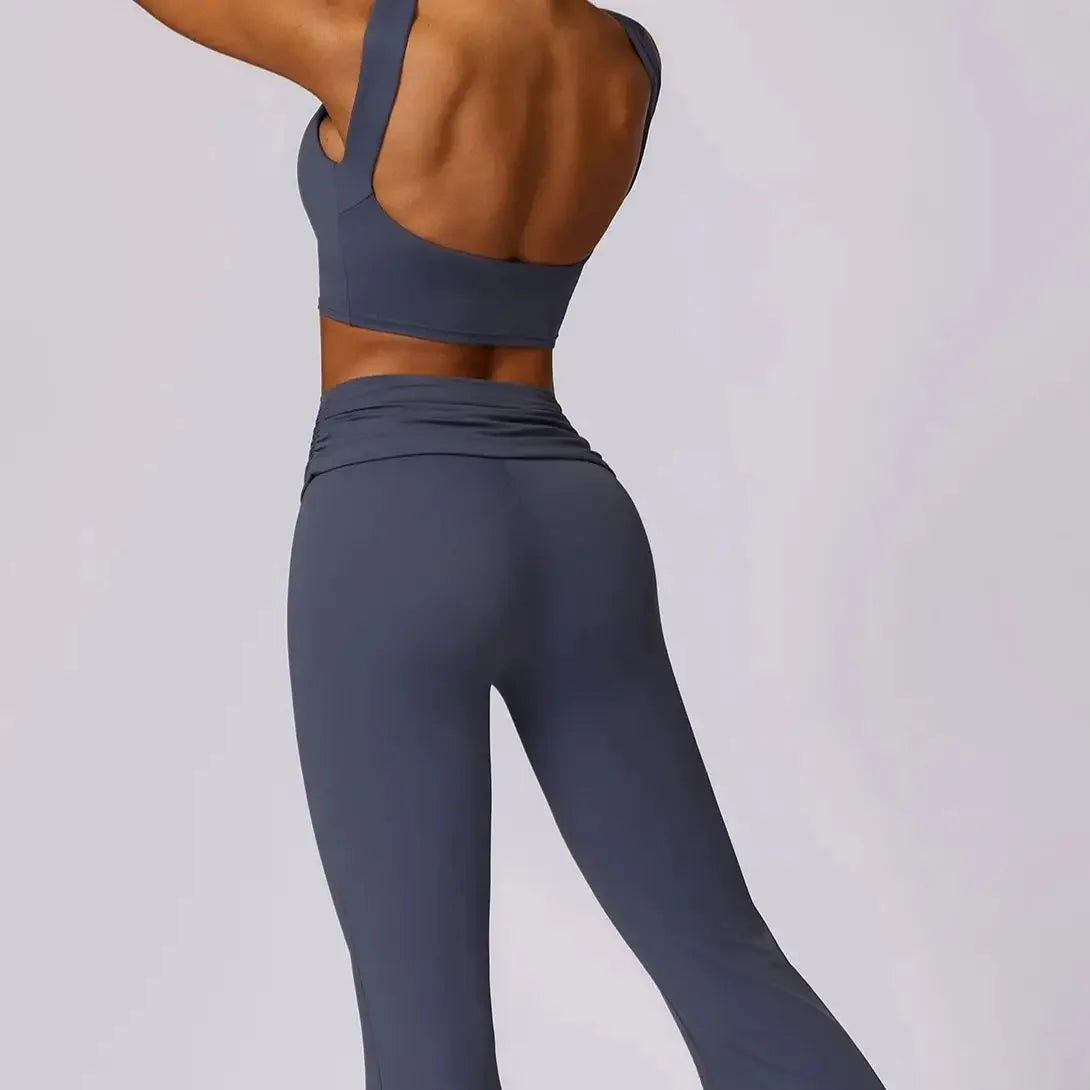 Yoga Set 2PCS Women Running Sports Fitness Suit Bra Pants Breathable Quick Drying Gym High Waist Flare Leggings Workout Clothes