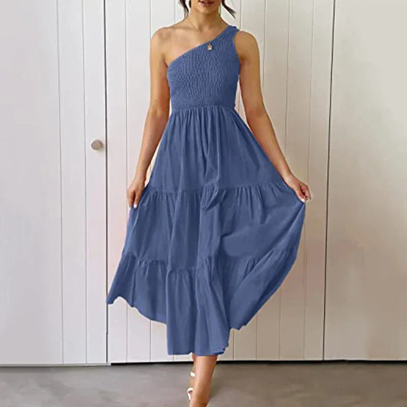 Elegant Dress For Women Bodycon Dress One Shoulder 2022 Summer Fashion Party Ruffles Hem Tiered Maxi Dresses Robe Femme Vestidos