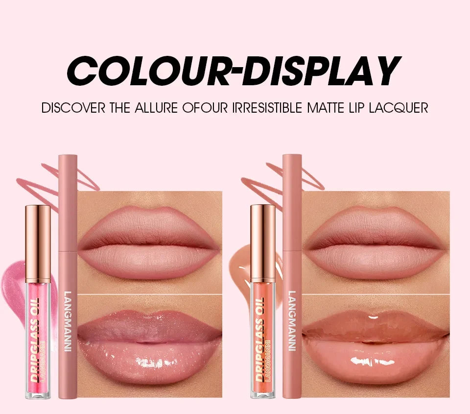 12PCS Retro Lip Set 6 Lipliner 6 Dripglass Oil Matte Shiny Long Lasting Makeup Kit Cosmetics Beauty Essentials