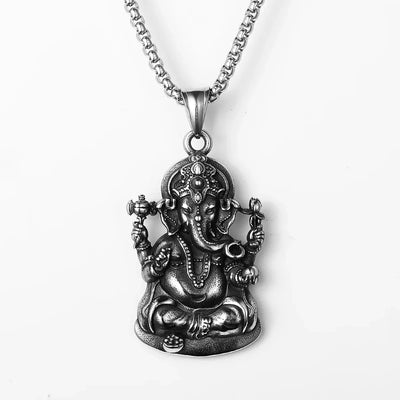 Hinduism Ganesha Powerful Amulet Men Necklaces Stainless Steel Pendant Chain Women Jewelry Vintage Accessories Gifts Wholesale