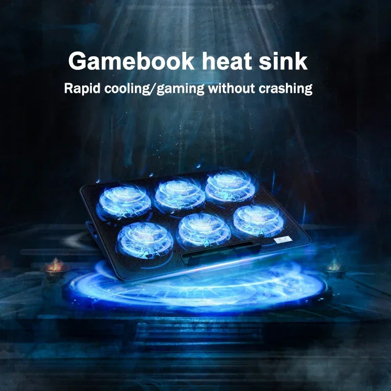 Gaming Laptop Cooler Large Size For 12-18'' Led Screen Laptop Cooling Pad 2300-2600 RPM 6 Fans 2 USB Ports Notebook Cooler Stand