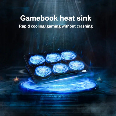 Gaming Laptop Cooler Large Size For 12-18'' Led Screen Laptop Cooling Pad 2300-2600 RPM 6 Fans 2 USB Ports Notebook Cooler Stand