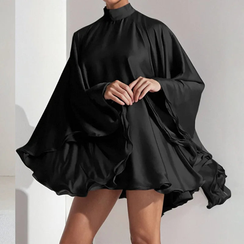 Women's White Turtleneck Long Ruffled Sleeves Backless Dress 2025 Summer Spring New Elegant Party Mini Dress Woman