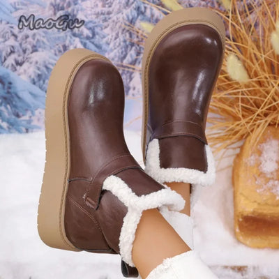 New Winter Women Snow Boots Warm Female Antiskid Soft Leather Shoes Non-Slip Thermal Plush Ankle Boots Size 35-40 Botas Mujer