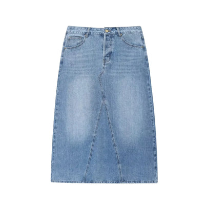 High waist A-line denim skirt pure cotton casual summer new style women's retro simple commuting polyester fiber midi skirt