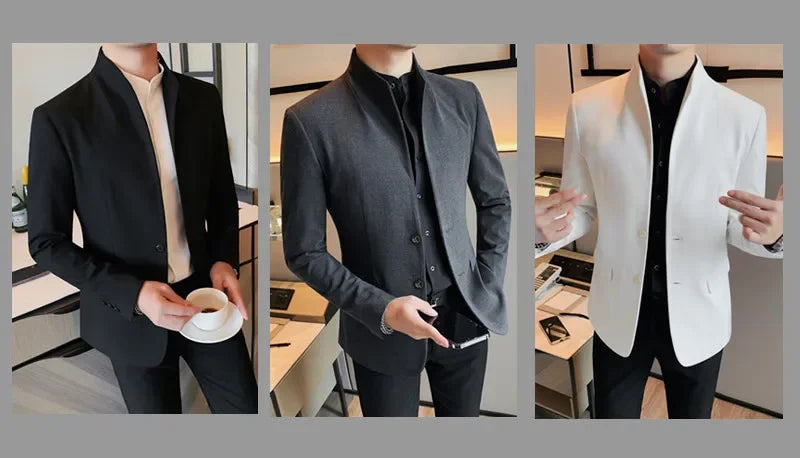 Blazer Hombre High Quality New Stand Collar Blazers For Men Single Breasted Slim Fit Formal Elegant Suit Jackets And Coats 4XL-M