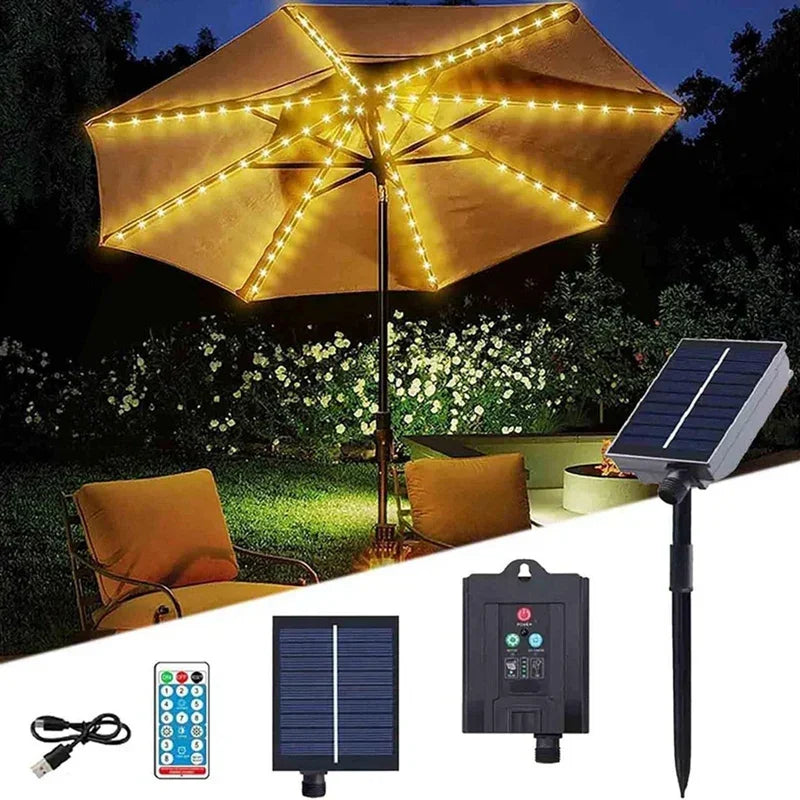 Promotion! Solar Umbrella Lights With Remote Control, Solar Powered Patio LED Umbrella Lamp With Clip For Garden, 8 Modes 104 LE