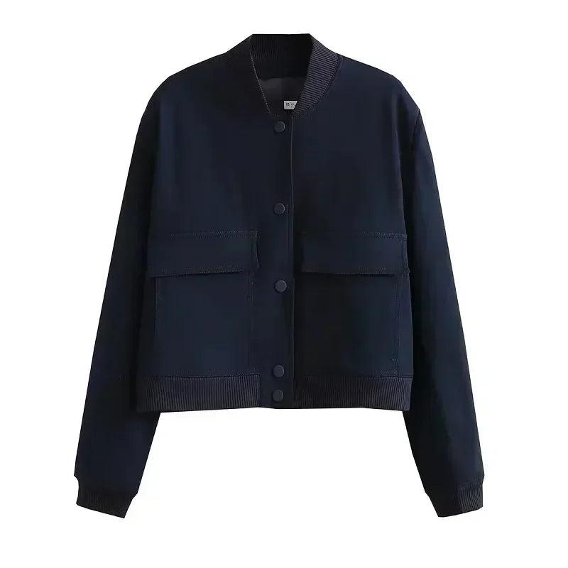 Button bomber cropped jackets woman coat autumn winter outerwear