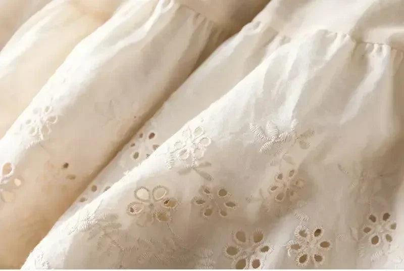 Vintage chic embroidery linen cotton long skirts women summer elastic high waist pleated maxi skirt female elegant