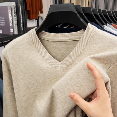 New Sweatwear Men's V Neck Basic Solid Color Sweaters Round Neck Elastic Pullovers Warm Autumn Knitted Oversized Sweater Men