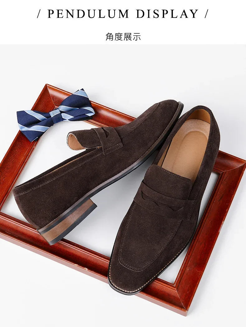 Brand Men's Loafers Suede Cow Leather Shoes Vintage Slip-on Casual Men Driving Shoes Wedding Male Dress Shoes