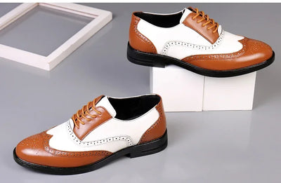 Retro Men's Oxford Shoes Fashion Block Carved Casual Shoes Social Shoes Male Business Dress Leather Shoe Zapatos Para Hombres