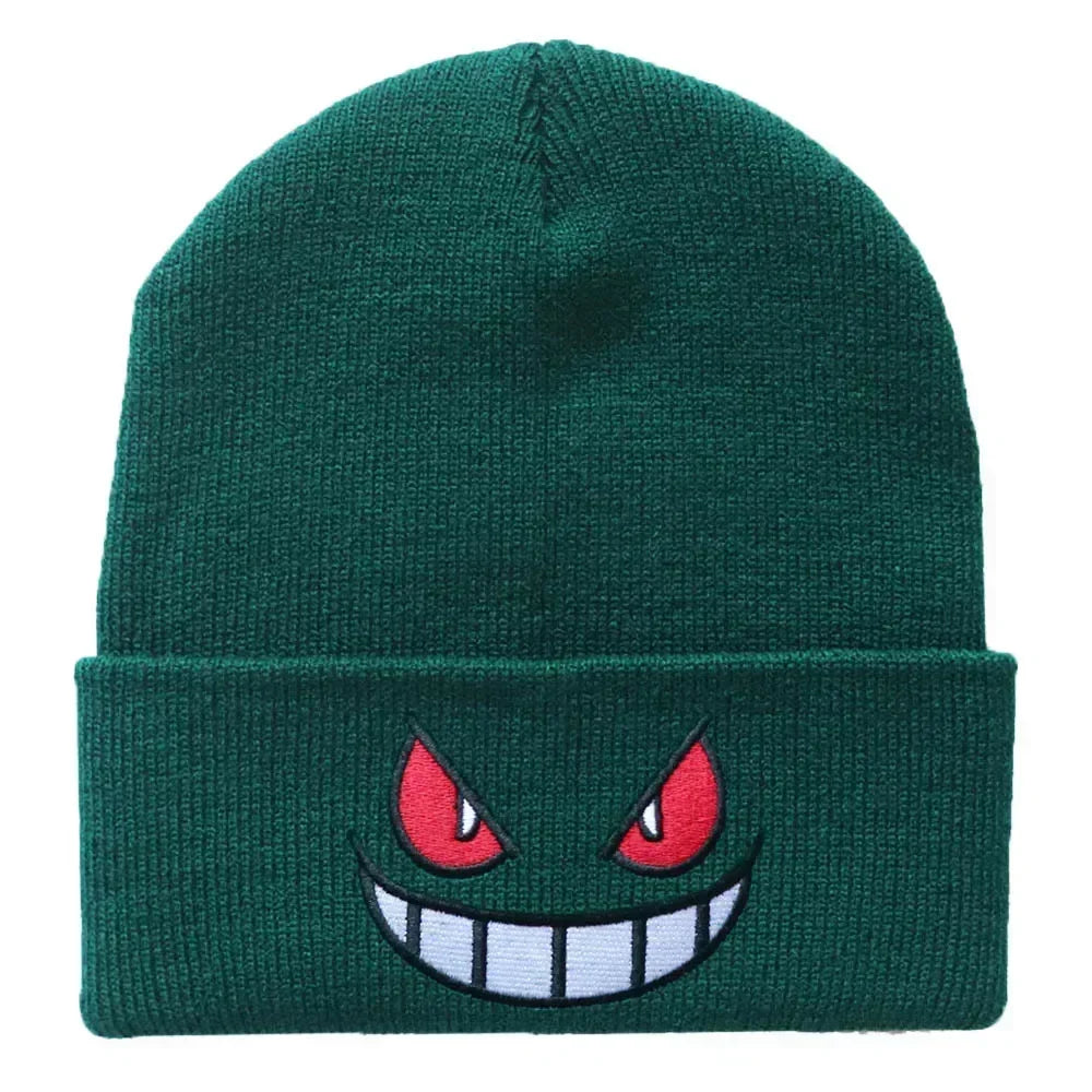 Cartoon Embroidered Beanies Popular American Anime Cartoon Embroidered Knitted Autumn Winter Warm Hat Wool Hat Gengar Beanies