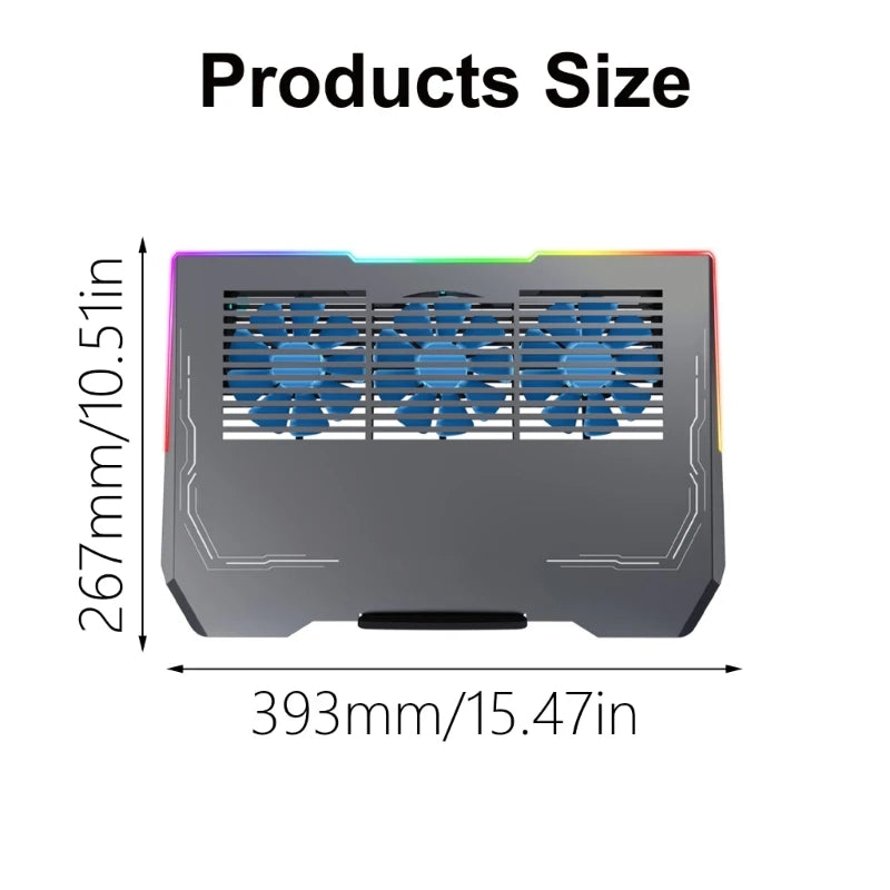 Aluminum LED Gaming Laptop Cooling Pad Laptop Cooling Stand External Cooling Fan Cooling Laptop with USB/USB C Port