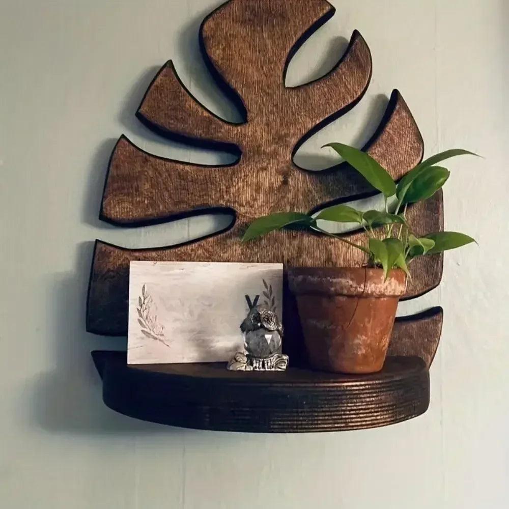Home decoration wooden wall frame mounted creative plant hanging retro modern storage rack