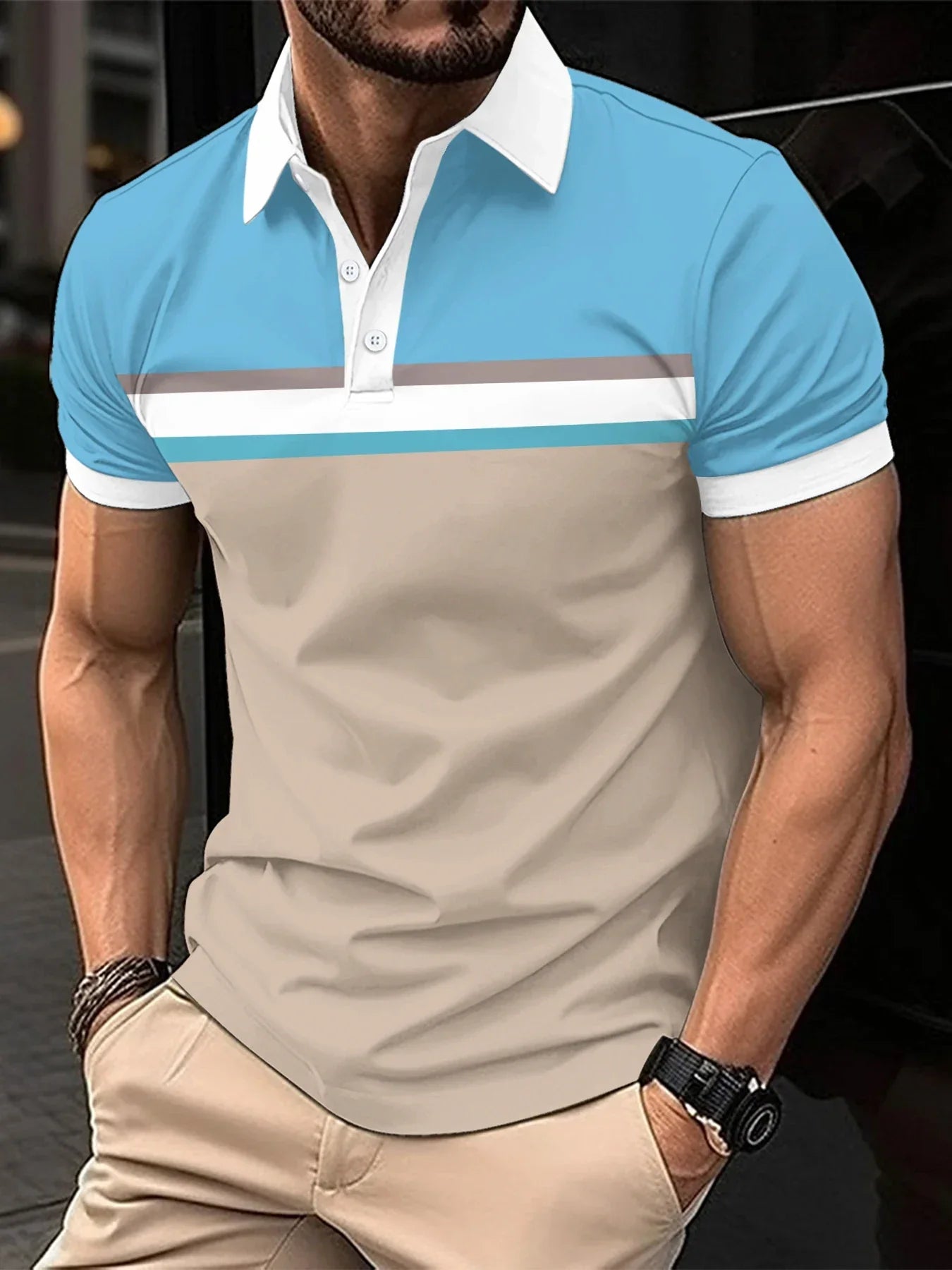 2025 New Men's Polo Shirt Stripes Short Sleeve T-Shirts Casual Business Button Top Tees Summer Polo Shirts High Quality Clothes