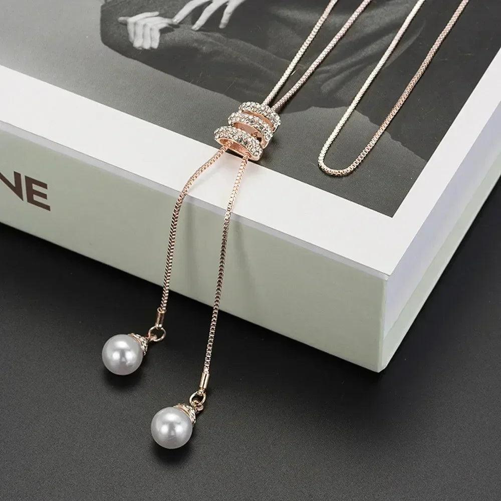 Thick necklaces for women fashion charm pendant necklace crystal long ladies pearls sweate luxury chain