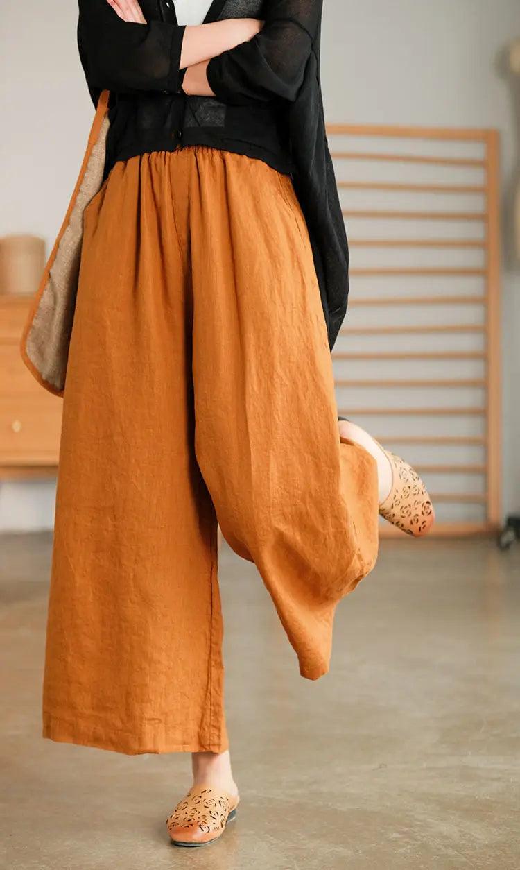 2024 cotton linen home wear loose pants for women summer casual baggy wide leg trousers purple soft capri women’s