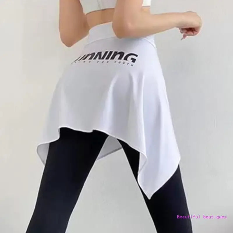 Women Yoga Sport Self Tie Up Cover Up Wrap Skirt Letter Asymmetrical Hip Scarf DropShip
