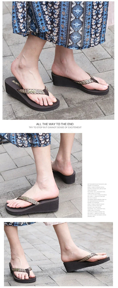 Fashion Clip Toes Flip Flops Women Wedge Sandals Summer Casual Beach Slippers Waterproof 5cm Platform Sandals Female Footwear