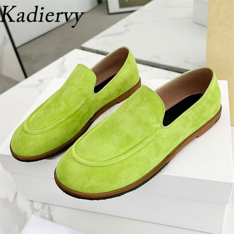 Suede Leather Loafers Woman Fringe Decor Casual Shoes Round Toe Slip-on Daily Lightweight Office & Career Flat Shoes Women
