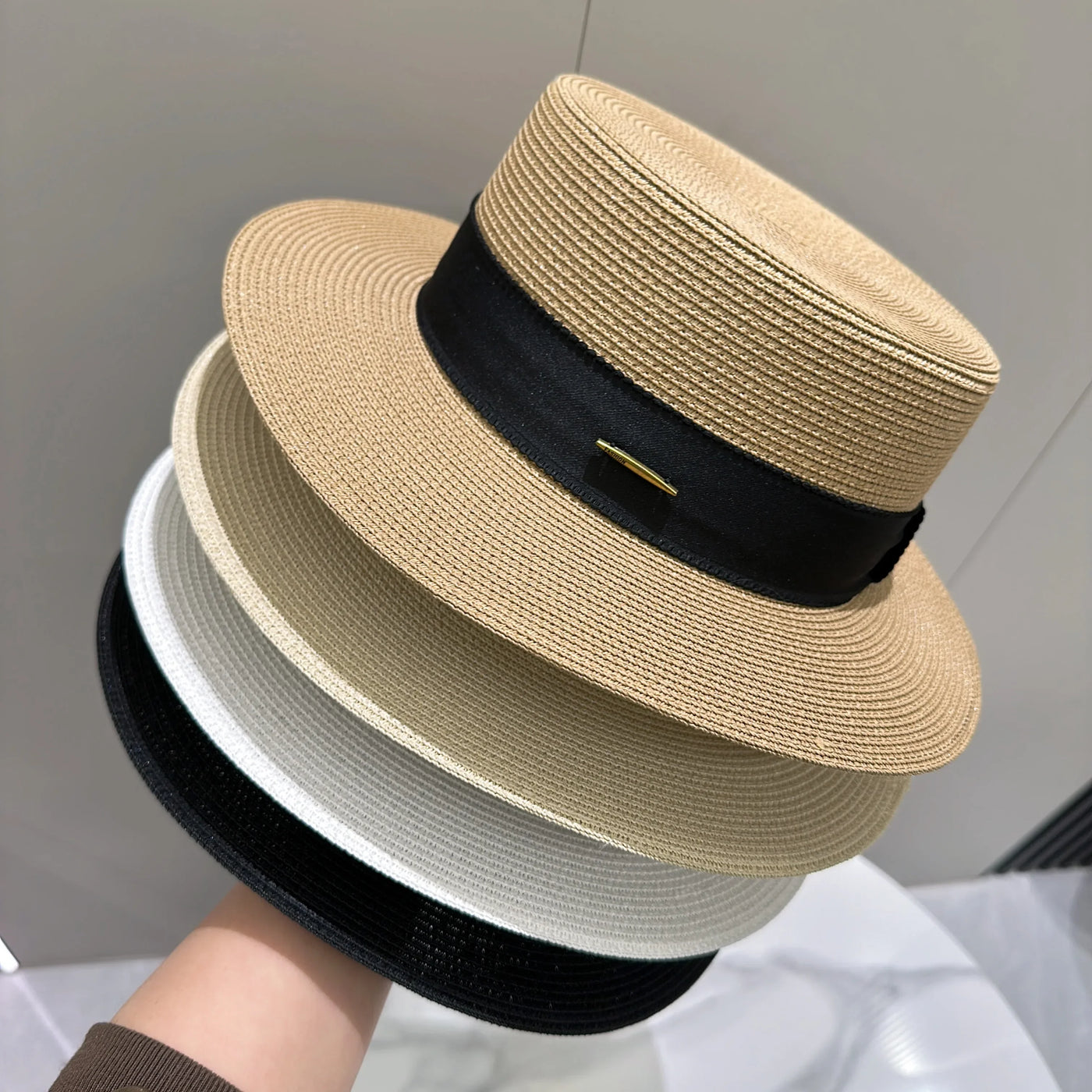 French Sunscreen Hat Women Summer Straw Hats Female Big Bim Flat Top Sunshade Cap Travel Beach Sun Visors Fisherman Cap