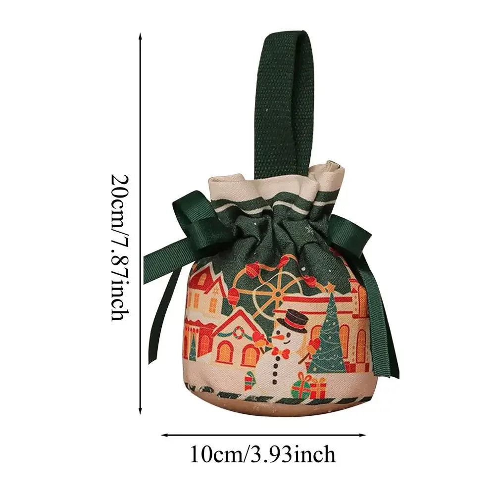 Christmas Gift Bag Candy Bags With Drawstrings Bow Cartoon Candy Packaging Box Party Supplies Linen Storage Bag Christmas decor