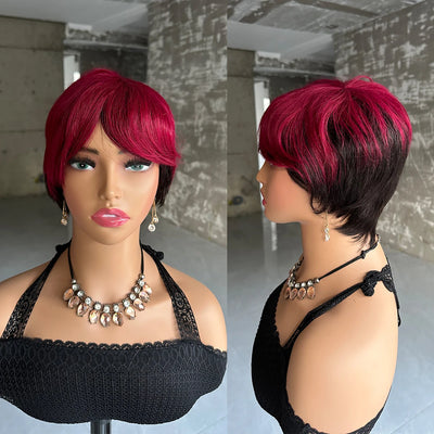 Short Human Hair Wigs Pixie Cut Straight perruque bresillienne for Black Women Full Machine Made Wigs With Bangs Cheap Wig