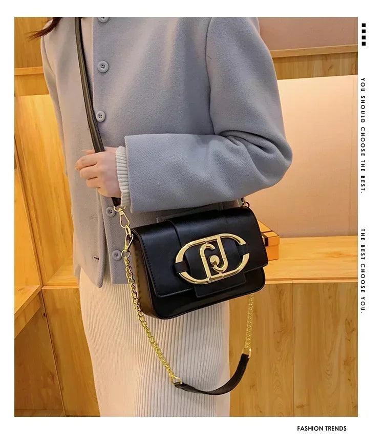 Designer handbags for women leather metal buckle flap square shoulder bags fashion 2024 ladies messenger females casual