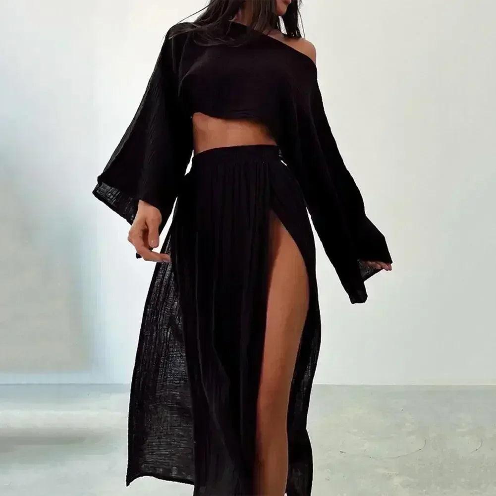 2 pcs/set women crop top ski rt set